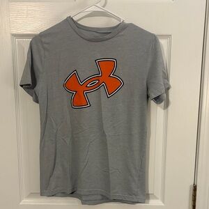 Under Armour Heather Gray Tee with Vibrant Orange Logo